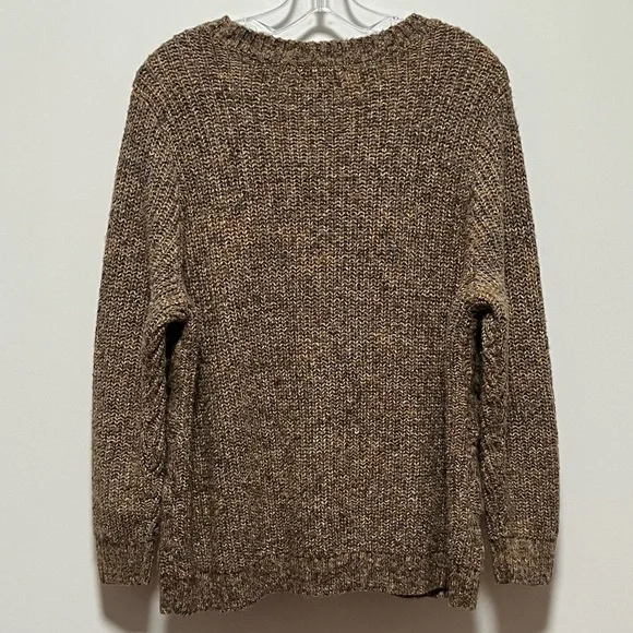 cj banks classic warm brown rainbow flecked cable-knit rustic crewneck sweater - Picture 4 of 7